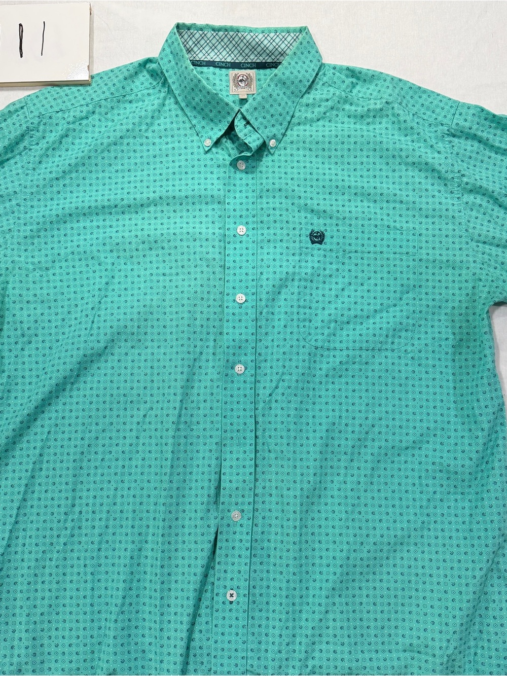 Cinch Teal Button-Down Shirt with Micro Pattern